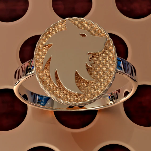 Solid 14K rose gold wolf ring