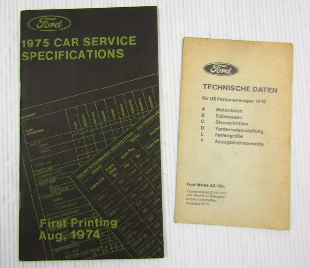 FORD 1975 CAR Service Specifications US Personenwagen Technische Daten ...