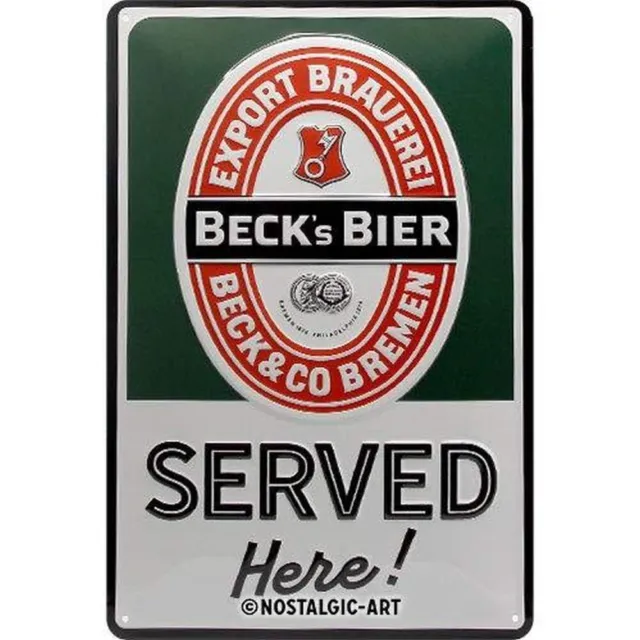 Nostalgic-Art - Bier Kneipe Bar Alkohol Blechschild 20x30cm - Beck's Served Here