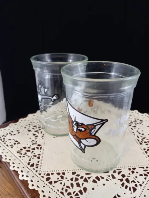 Set 2 Tom & Jerry Welchs 4" Jelly Jar Glasses Cups 1990 2