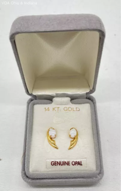 14K Yellow Gold Opal Stone Flare Stud Earrings