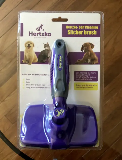 NEW Hertzko Self Cleaning Slicker Brush For Dogs And Cat Pet Grooming | Purple