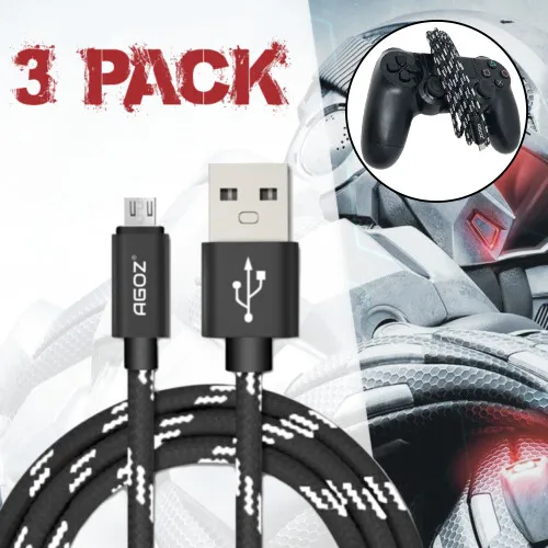 3 Pack Micro USB FAST Charger Cable - PlayStation4 Slim PS4 Dualshock Controller