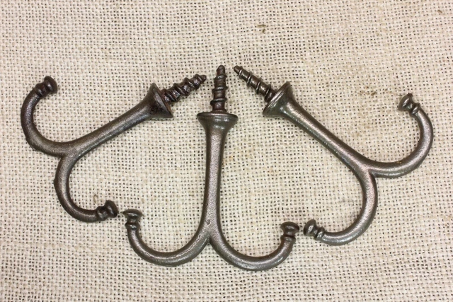 3 Old Coat Hooks Under Closet Shelf Cup Hangers Farm House Vintage 1880’s Iron
