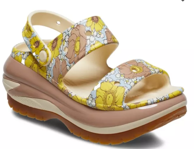 Crocs Classic Mega Crush Retro Floral Sandals Vanilla Cork Women’s Size 7 NWT