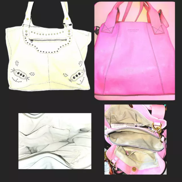 American Leather Co. & Enmon Shoulder Bag Purses Leather Pink & White 2 Bag Lot