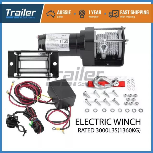 12V Electric Winch 3000LBS(1360kg) Wire Rope Steel Cable Winch 4WD ATV Boat Car