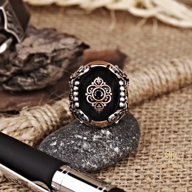 Arabic Seal Men Ring Islamic Jewelry Black Stone OnyxSoldier Sword Muslim Gift 3