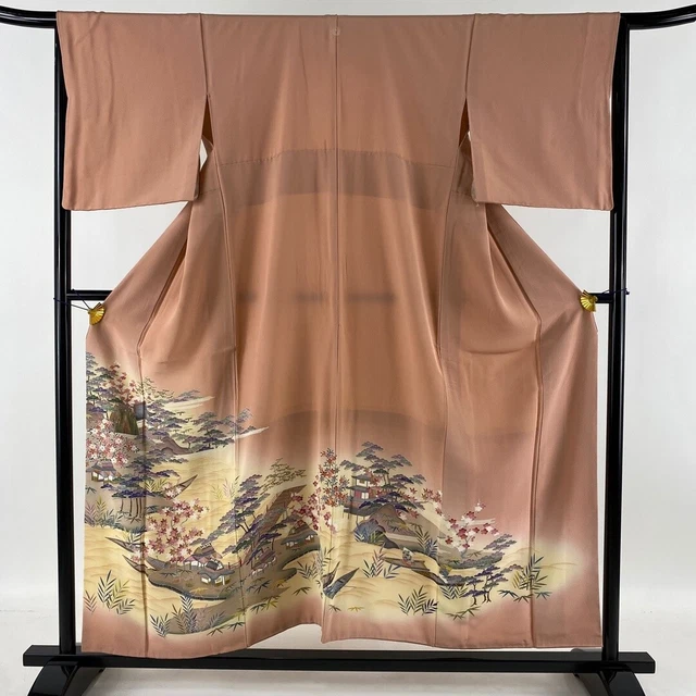 JAPANESE KIMONO IROTOMESODE 154cm 5' 1" PURE SILK VINTAGE ANTIQUE 6591