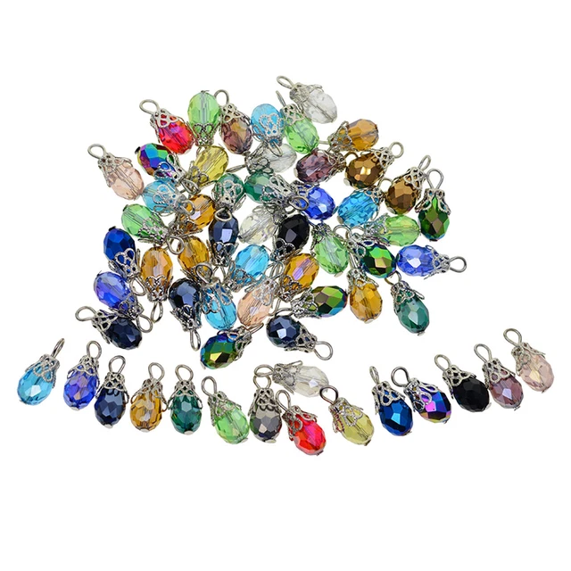 50pcs Bunte Facettierte Kristall Tropfen Glas Filigrane Blume Kappe Baumeln