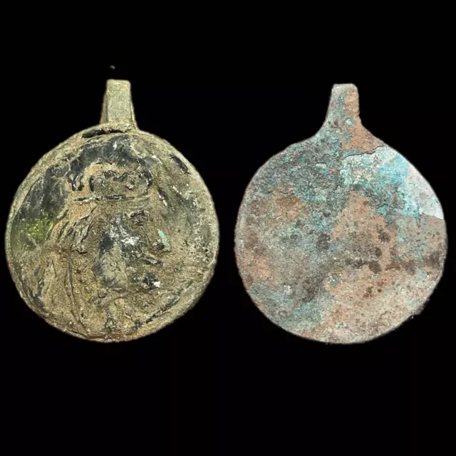 Late Roman Period Bronze Blue Glass Pendant - 600Ad (2)