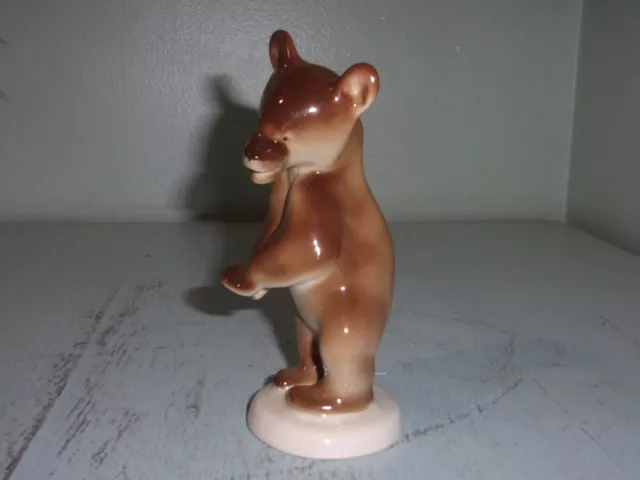 Vintage Porcelain Standing Brown Bear Cub Figurine Lomonov Made In Russia