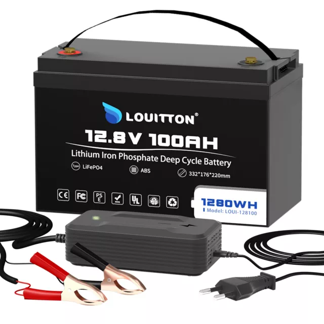 LOUITTON LiFePO4 Akku 12V 100Ah Lithium Batterie mit BMS für Solaranlage Boot RV