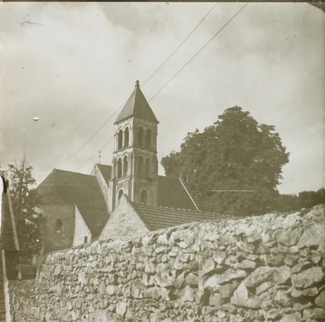 FRANCE Rhuis Oise Eglise c1930 Photo Plaque de verre Stereo Vintage V34L7n