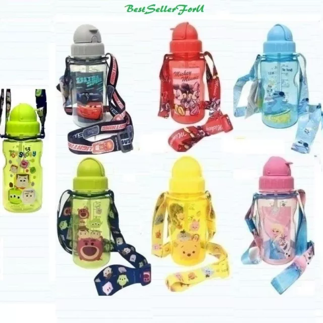 Bouteille d'eau sans BPA étanche Disney Kids Baby Tritan 2 pailles + bandoulière