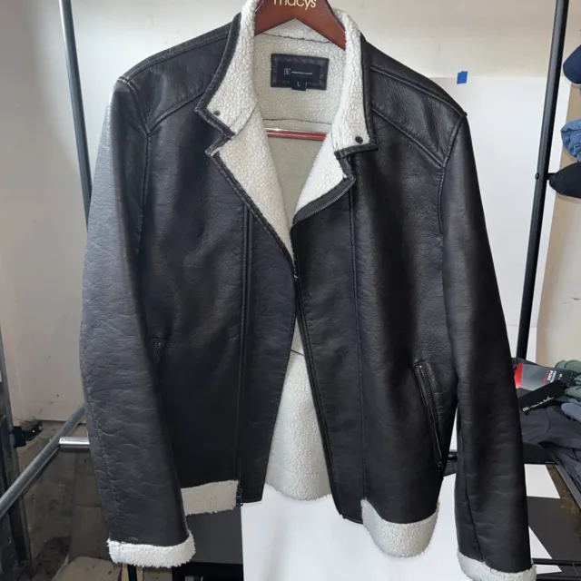 INC International Concepts Non-Leather Faux Fur Lined Men's Jacket Size L