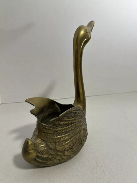 Vintage Solid Brass Swan Goose Bowl Vase Planter Set of 3 3