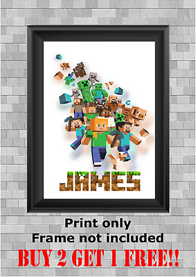 Personalised Minecraft Bedroom Wall Art Poster Print Picture Gift A5 A4 A3