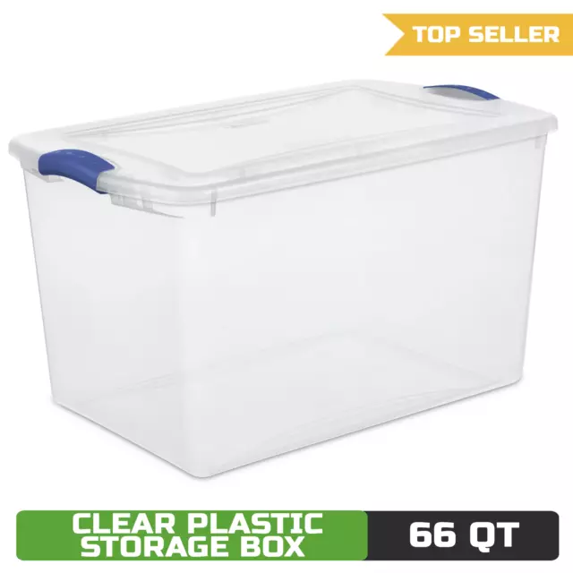 Sterilite 66 Qt. Clear Plastic Latch Box - Organize and Save with Blue Latches!