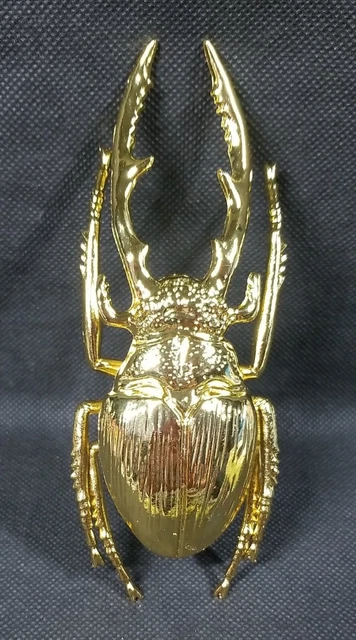 EGYPTIAN SCARAB GILT GOLD TONE FIGURAL 5.5" LONG LARGE PAPER WEIGHT 3D Detailed