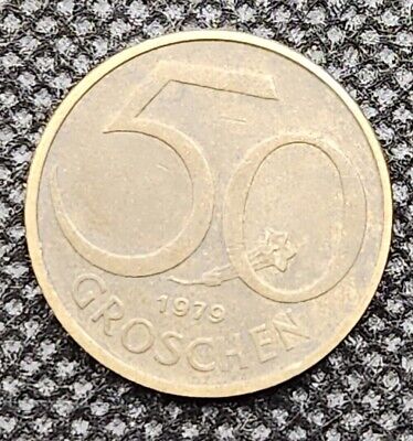 🪙1979 Austria 50 Groschen Coin AU  Aluminum Bronze Money 🪙