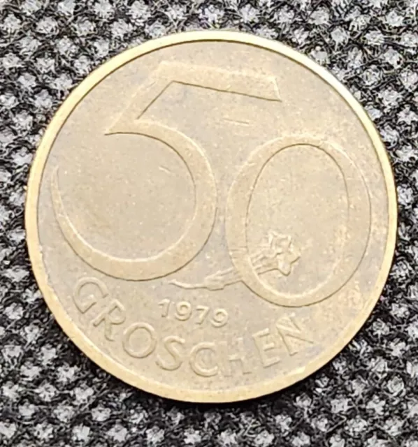 🪙1979 Austria 50 Groschen Coin AU  Aluminum Bronze Money 🪙