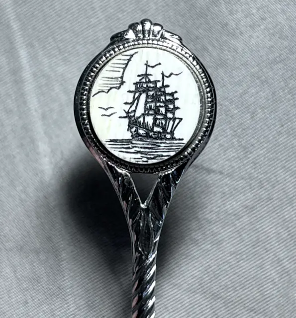 Collectable Ship Ocean Landscape Button Souvenir Spoon, USA (on the back) 3.75"