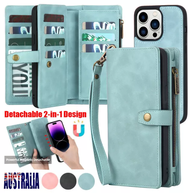 Zip Wallet Case Leather Magnetic Cover For iPhone 15 14 13 12 11 Plus Pro Max XS