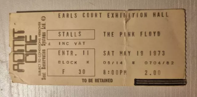 Original Pink Floyd ticket stub - Earls Cout May 18 1973