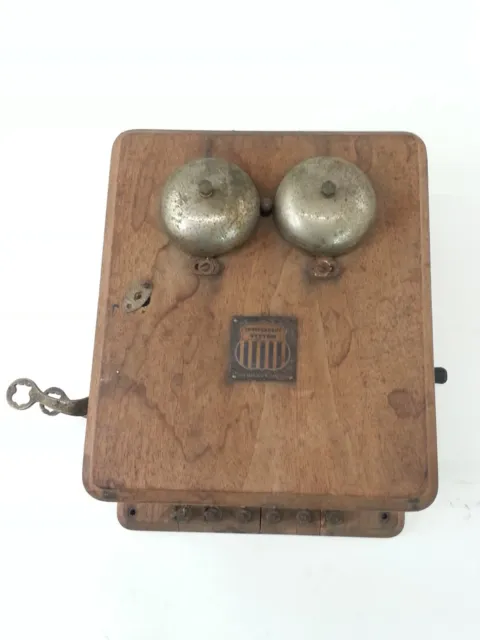 Antique Wood Independent System American Electric Telephone 5 Bar Magneto
