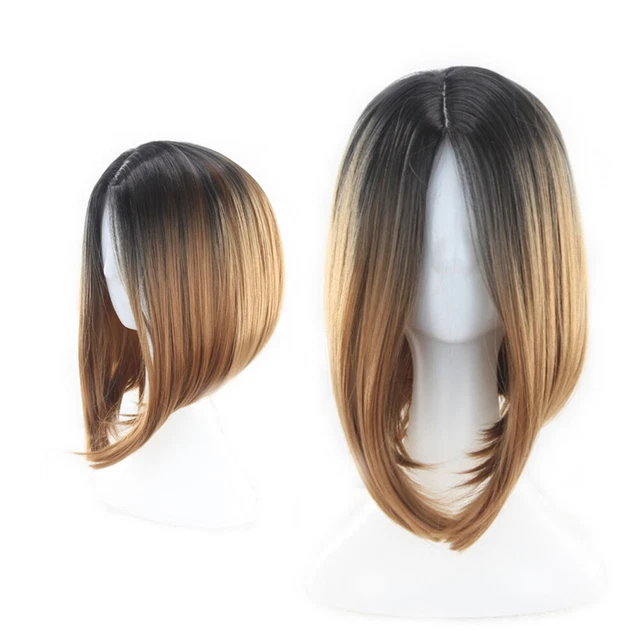 Womens Bob Wig Gradient Color Cosplay Synthetic Hair Wig Short Straight Wigs
