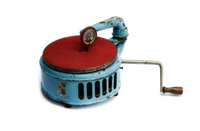 A child's gramophone blue Induphon + album Pinocchio + needles