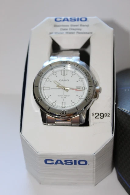 CASIO MEN'S STAINLESS Steel Watch, WR 50m, Date. White Dial