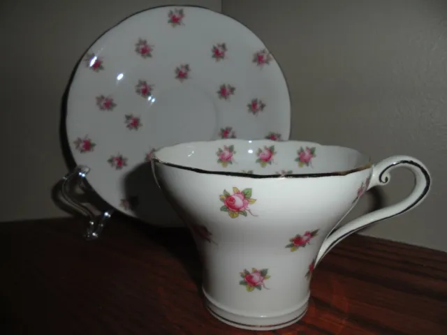 Aynsley "Small Pink Roses" Corset Tea Cup and Saucer (13699) made in England 3