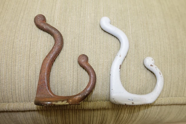 Antique Rustic Vintage Lot of *2* Double COAT HAT HOOKS 3" x 2.5 Brass Cast Iron