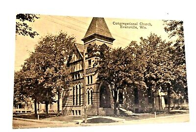 Vintage Photo Postcard Congregational Church Evansville Wisconsin 1912