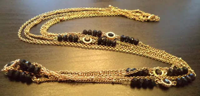 Stunning Vintage Estate Gold Tone Black Glass Beaded 30" Necklace!!! 1585J