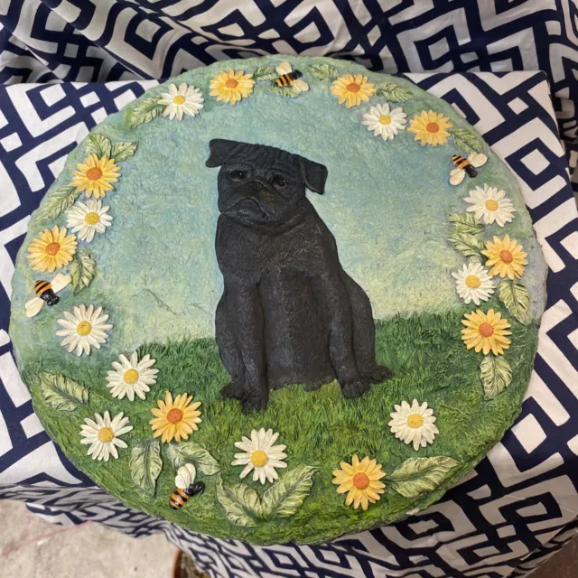 Retired Danbury Mint Pug With Daisy Stepping Stone