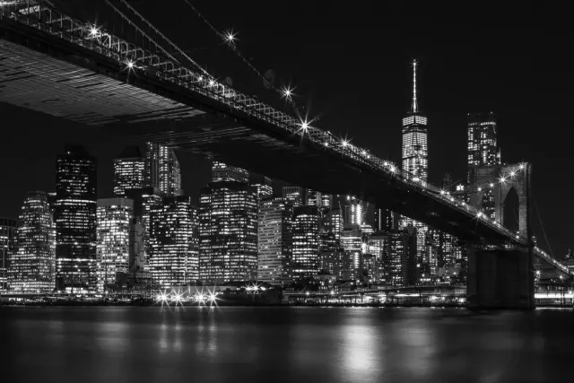 Brooklyn Bridge New York City NYC Skyline Night Photo Cool Wall Poster 36x24