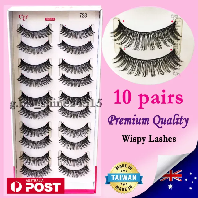 10 Pairs Natural Long Soft Black Fake False Eyelashes Sexy Makeup Party #728