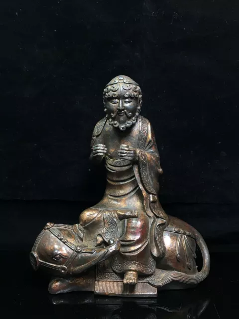 10.2" Old China Antique Tibetan Buddhism temple Bronze gilt Dharma Buddha statue