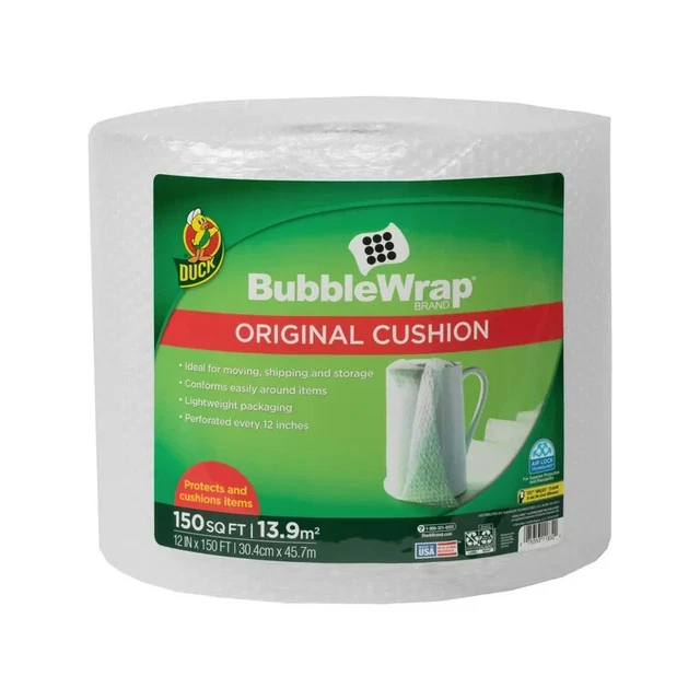 Duck Brand Original Bubble Wrap Cushioning, 12 in. x 150 ft., Clear