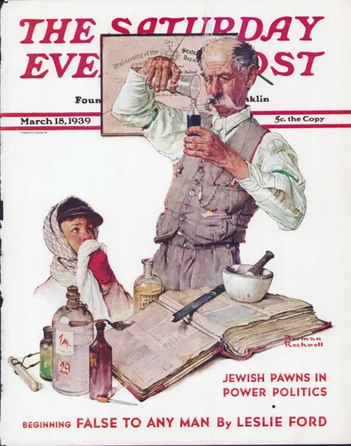 MAR 18 1939 Pharmacist RX Chemist NORMAN ROCKWELL SE POST ORIG COVER ONLY #1