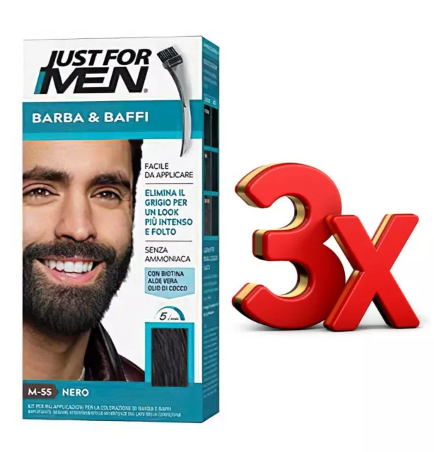 3 Pezzi JUST FOR MEN M55 Nero  Gel Colorante per barba e baffi Uomo