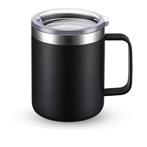 12oz Stainless Steel Coffee Mug Cup with Lid and Handle, Double Wall