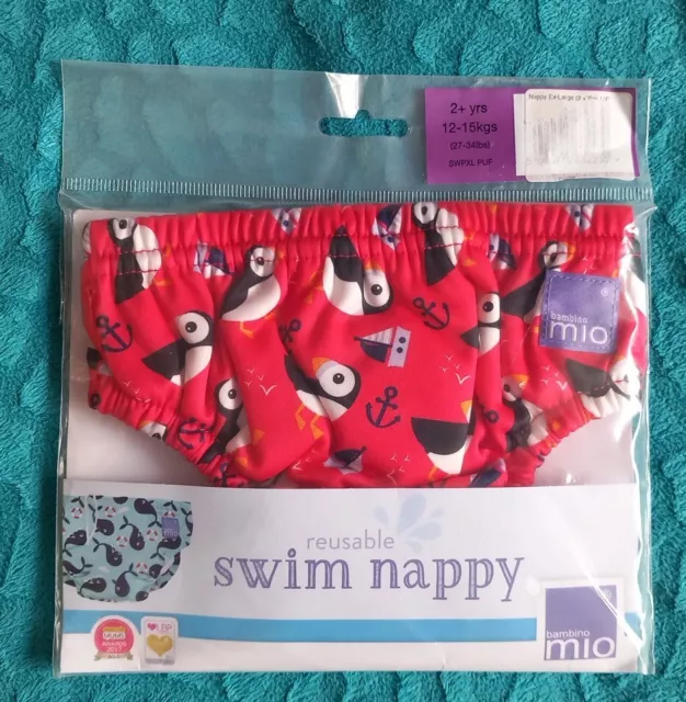 Bambino Mio Pannolino Nuoto Riutilizzabile Età 2+Anni 12-15 kg Puffins Rosso Nuovo