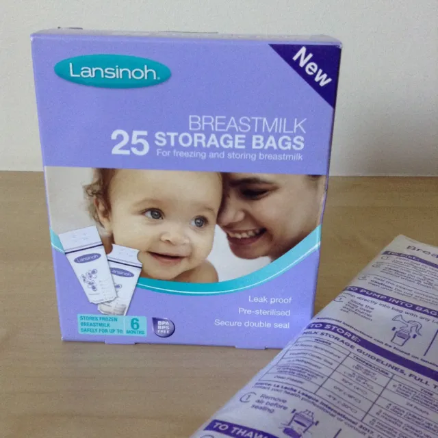 Lansinoh Box 25 bolsas de almacenamiento de leche materna más 18 bolsas adicionales de 6 oz. Nuevo.