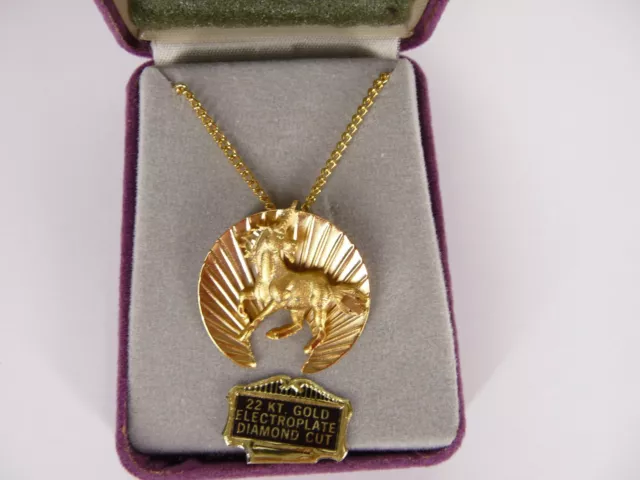 Unicorn Charm Gold Tone Necklace 22KT Gold Electroplate Diamond Cut USA Seller