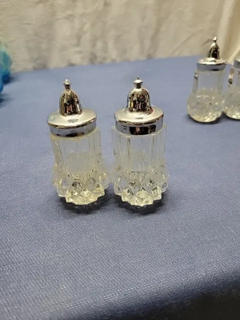 Vintage  Glass Clear Salt and Pepper Shakers Diamond Cut  Set #3