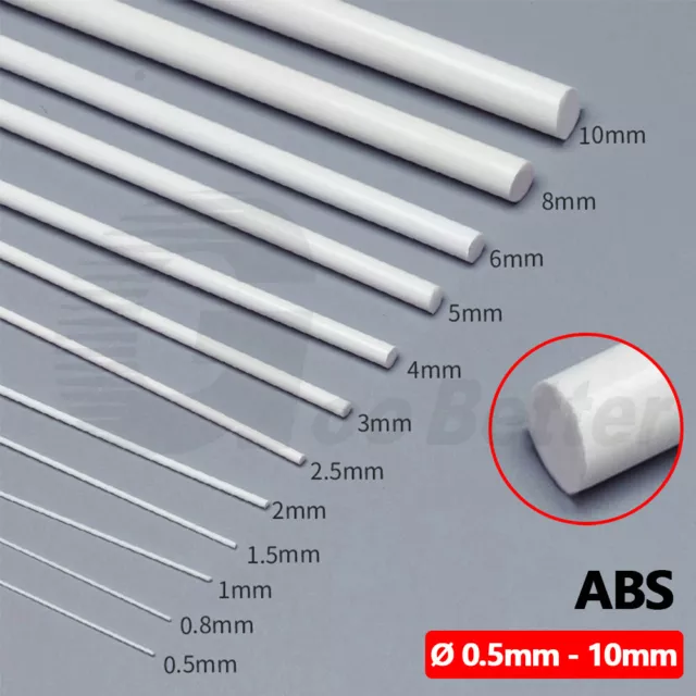 Ø 0.5mm-10mm Solid Round ABS Plastic Rod Bar White Length 250mm Model Craft DIY